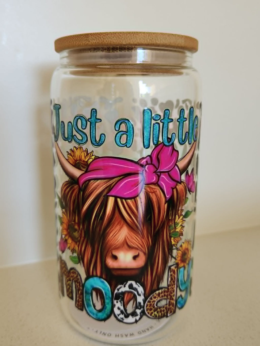 16oz Glass Libby Cup - Cow print design