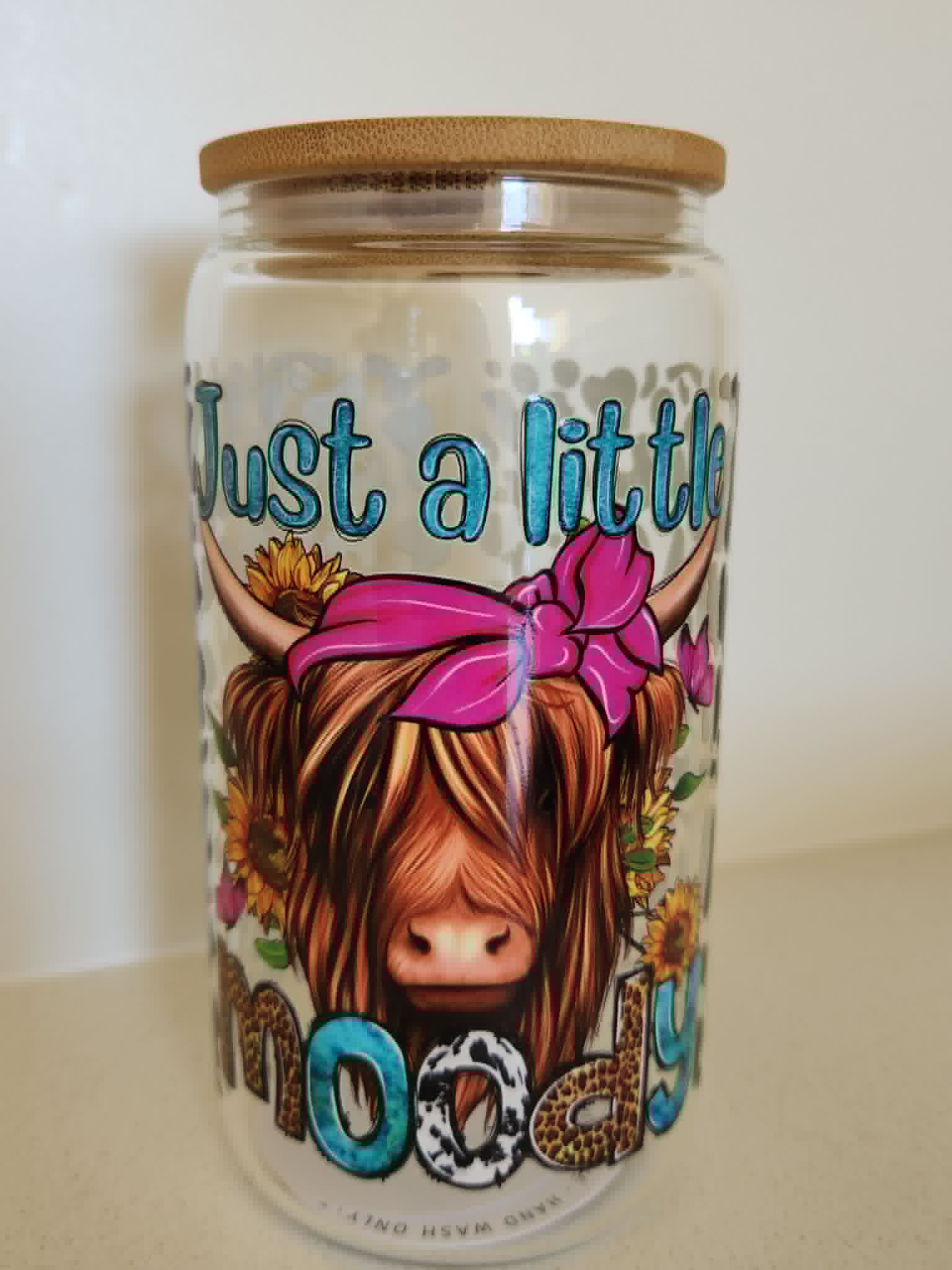 16oz Glass Libby Cup - Cow print design
