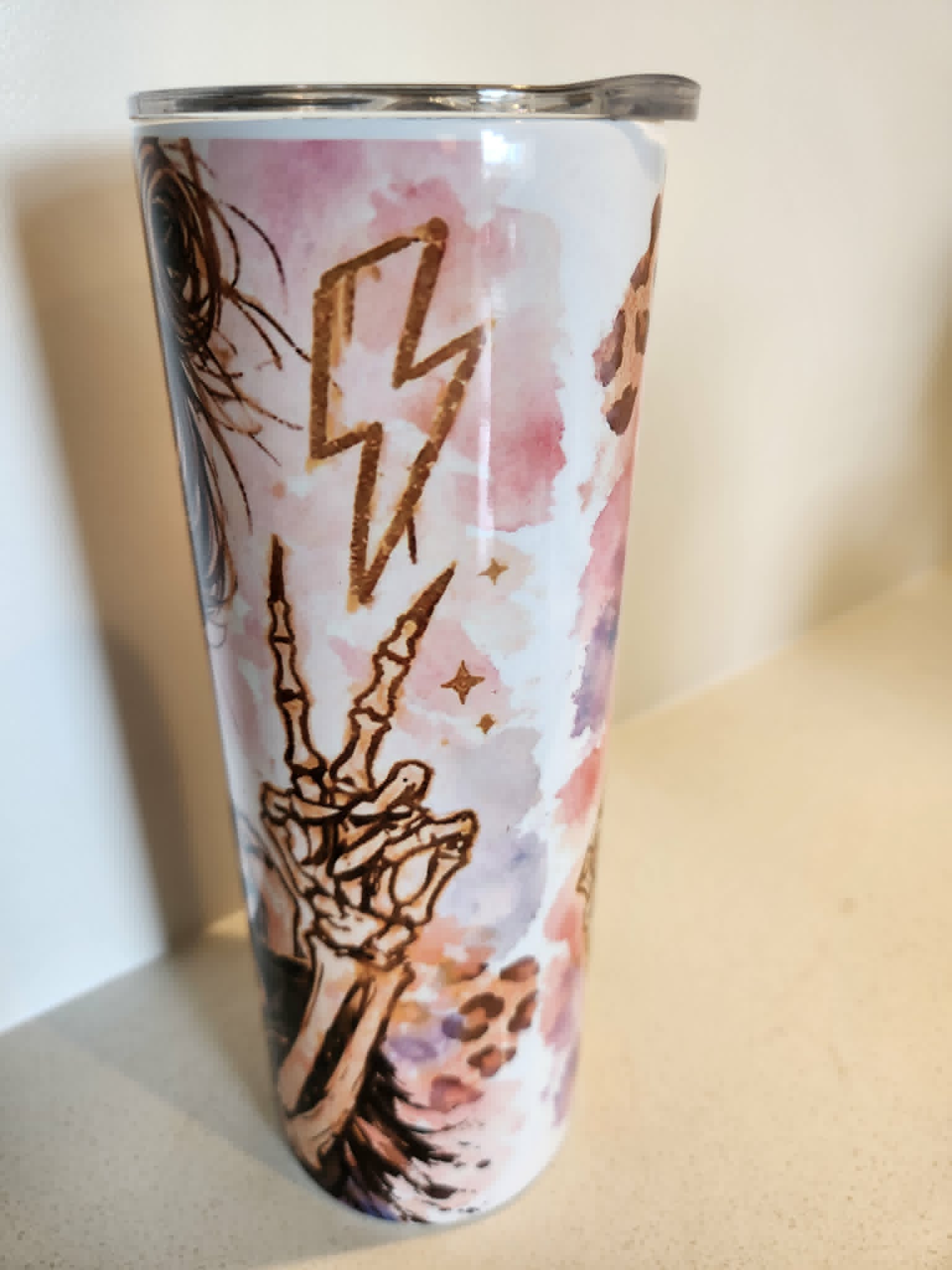 Could Be Cleaner tumbler - back view with skeleton hand holding gold lightning bolts