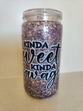 16oz Acrylic Snow Globe - Kinda Sweet Kinda Savage text design front view with purple glitter