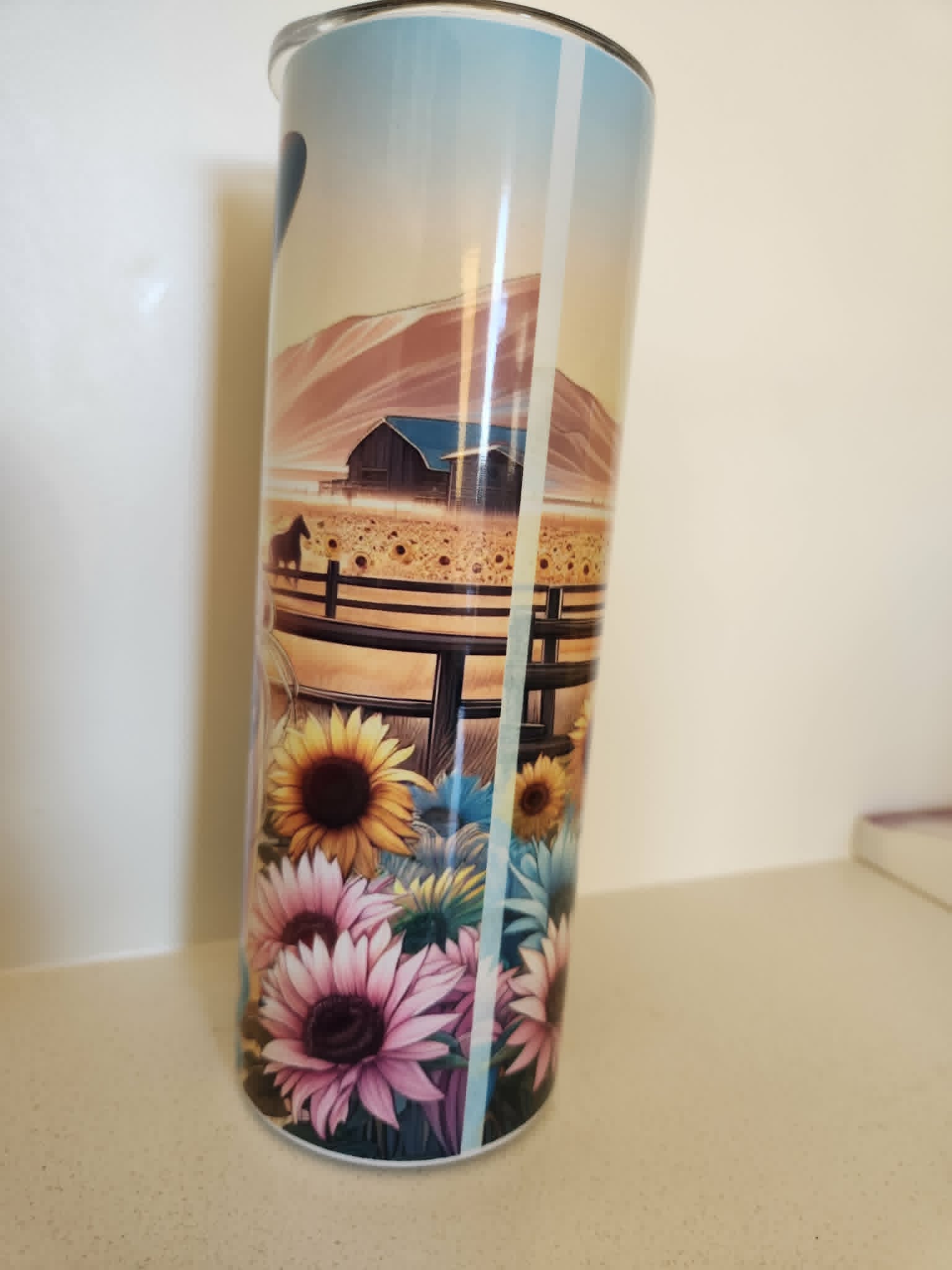 Wild & Free tumbler sunflower farm design side view