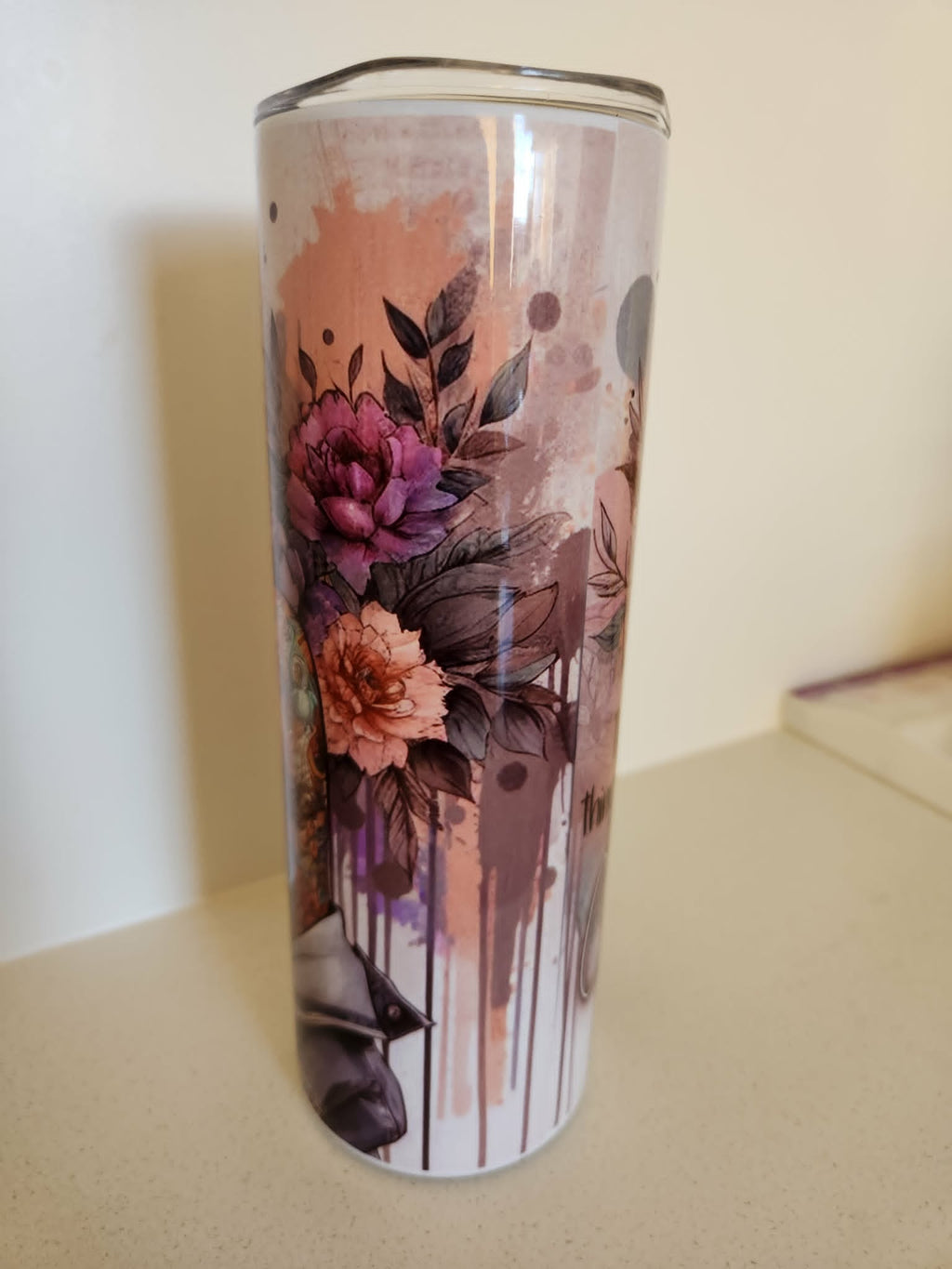 Her Confidence tumbler - side view with floral watercolour design