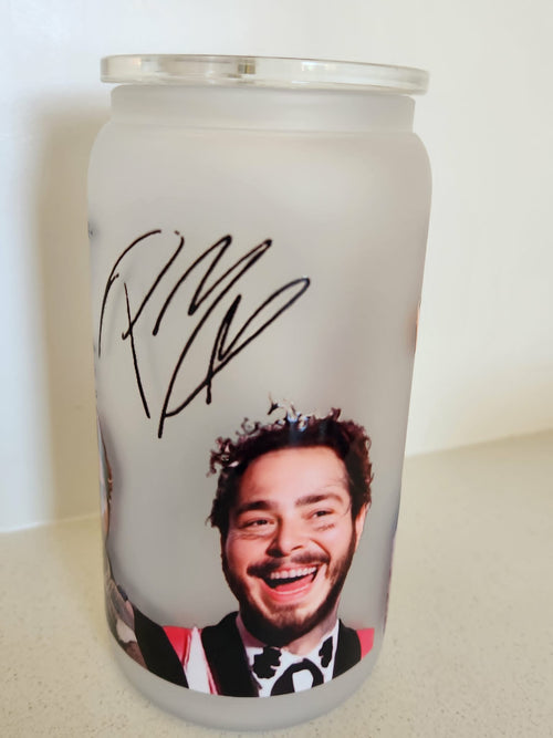16oz Frosted Glass Libby Cup - Post Malone signature and photo design front view
