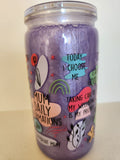 16oz Glass Snow Globe - Mum's Daily Affirmations purple cup front view with Today I Choose Me