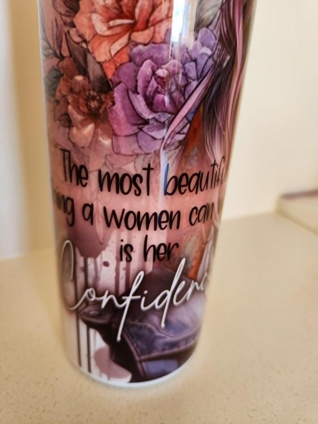 Her Confidence tumbler - close up of confidence quote