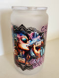16oz Frosted Glass Libby Cup - Whiskey girl character design