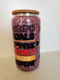 16oz Snow Globe Glass Libby Cup - Weekend Goals Coffee Disney Sleep Repeat pink glitter design
