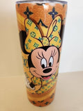Orange Luxury Monogram Mouse tumbler - front view with cartoon mouse character