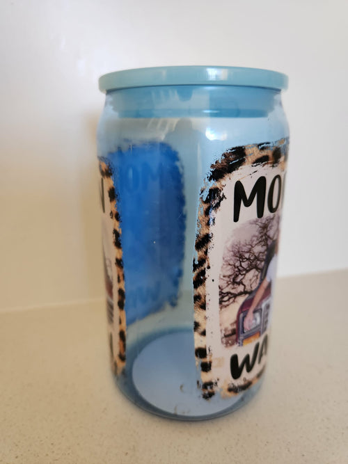 16oz Acrylic Libby Cup - Morgan Wallen design side view with blue lid