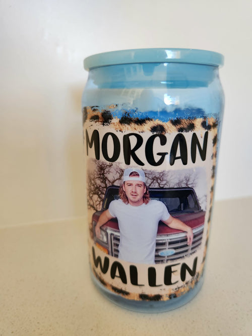 16oz Acrylic Libby Cup - Morgan Wallen front view with truck and leopard print border
