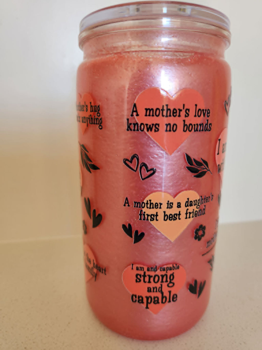16oz Acrylic Snow Globe - A Mother's Love Knows No Bounds and Strong and Capable affirmations