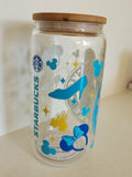 16oz Glass Libby Cup - Cinderella Starbucks design with Mickey ears and glass slipper