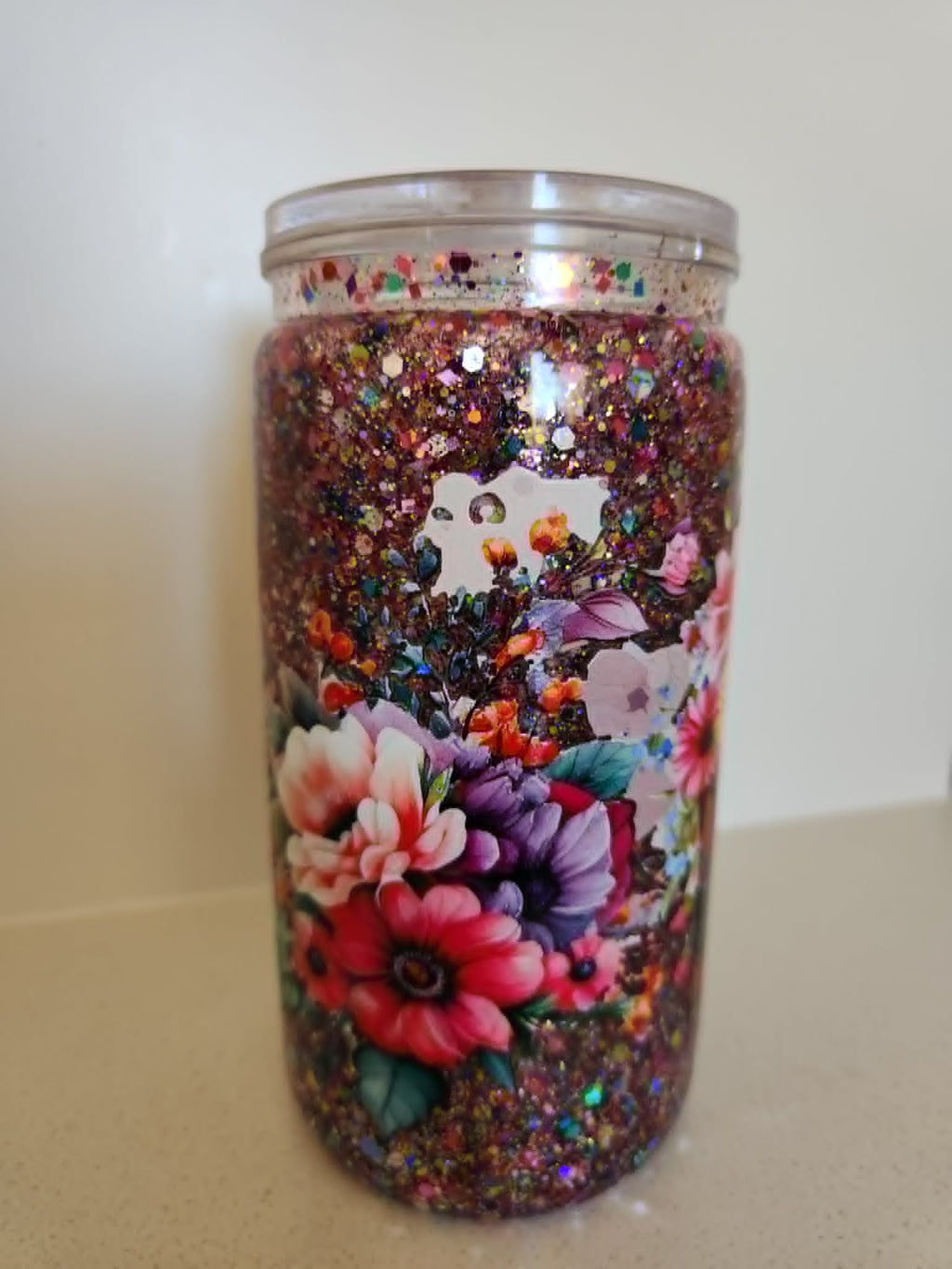16oz Snow Globe Glass Libby - Cowboy Boots & Wildflowers - back view