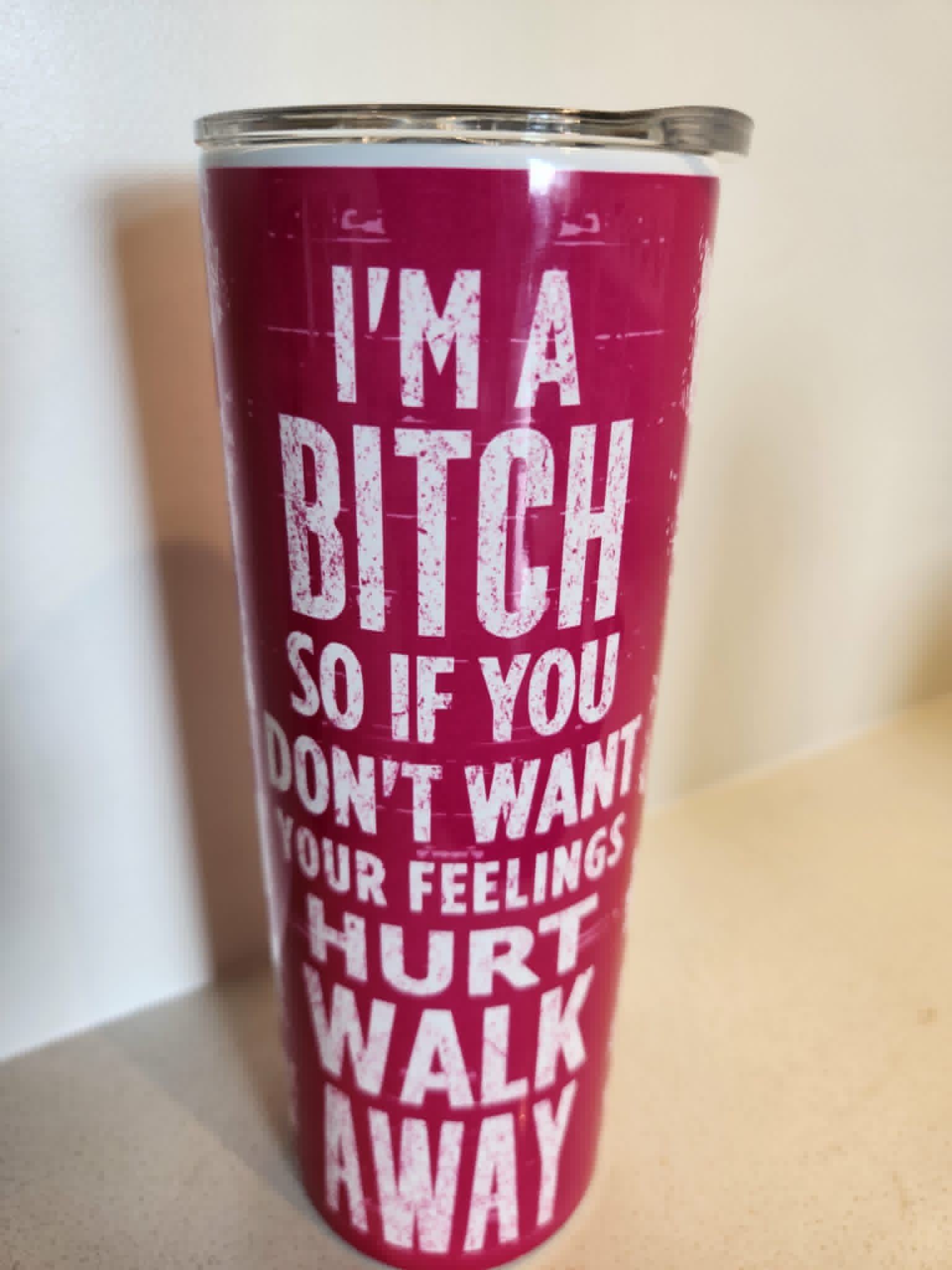 Danger Warning tumbler - side view with I'm A Bitch quote in bold white text