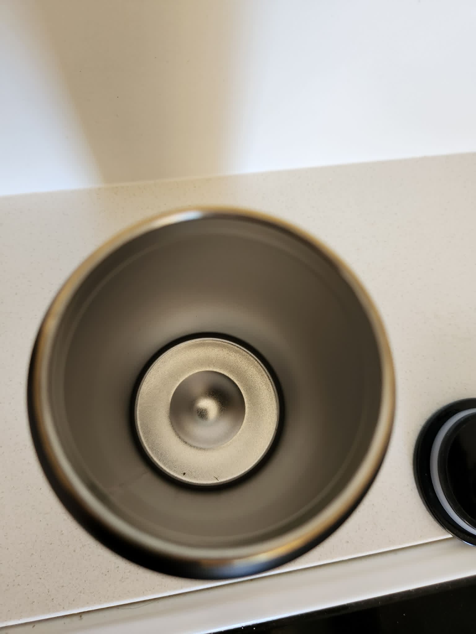16oz Stainless Libby Cup - Top view showing gold rim and black lid