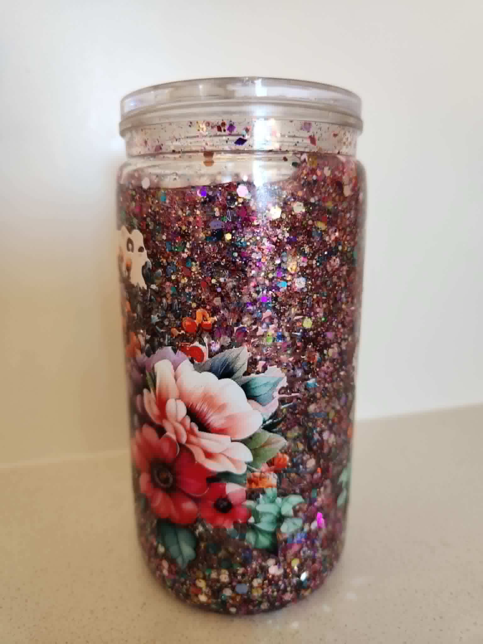 16oz Snow Globe Glass Libby - Cowboy Boots & Wildflowers - side view