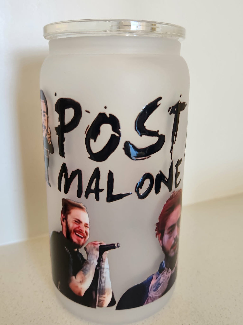 16oz Frosted Glass Libby Cup - Post Malone name text with performance photos