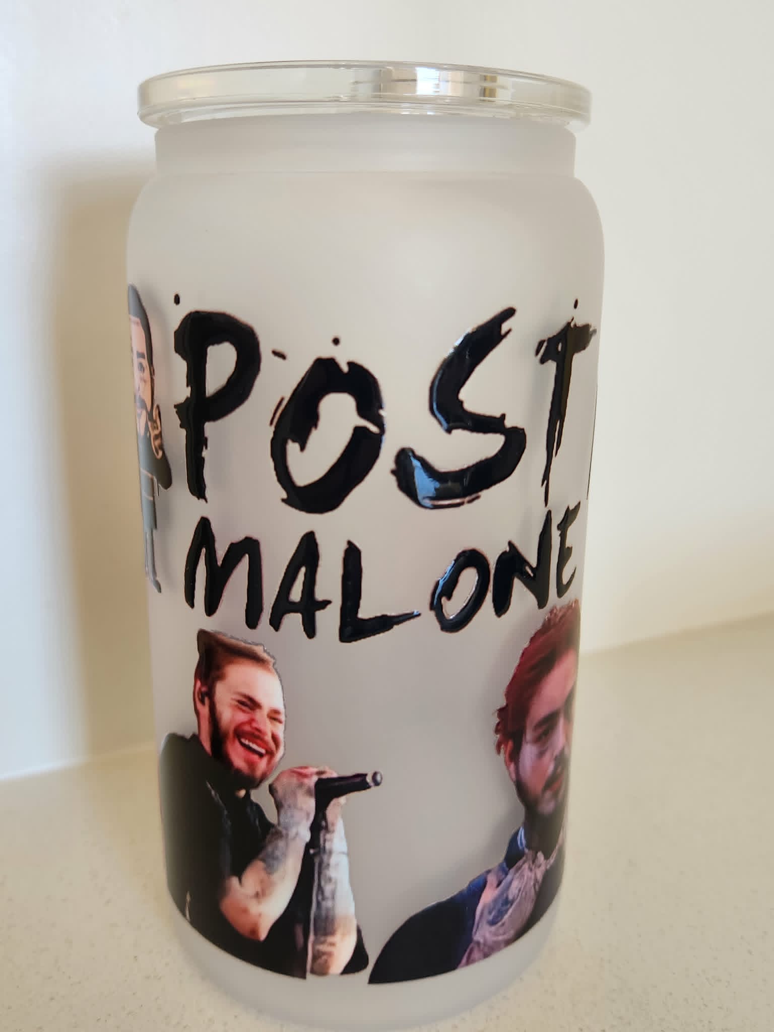 16oz Frosted Glass Libby Cup - Post Malone name text with performance photos