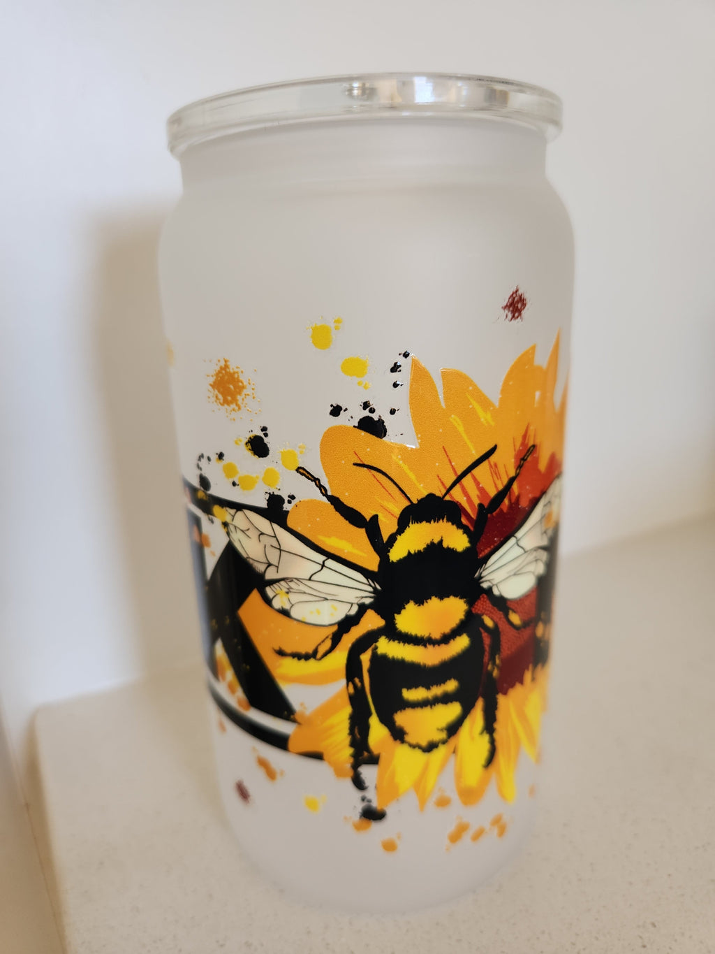 16oz Glass Libby Tumbler - Bee & Sunflower