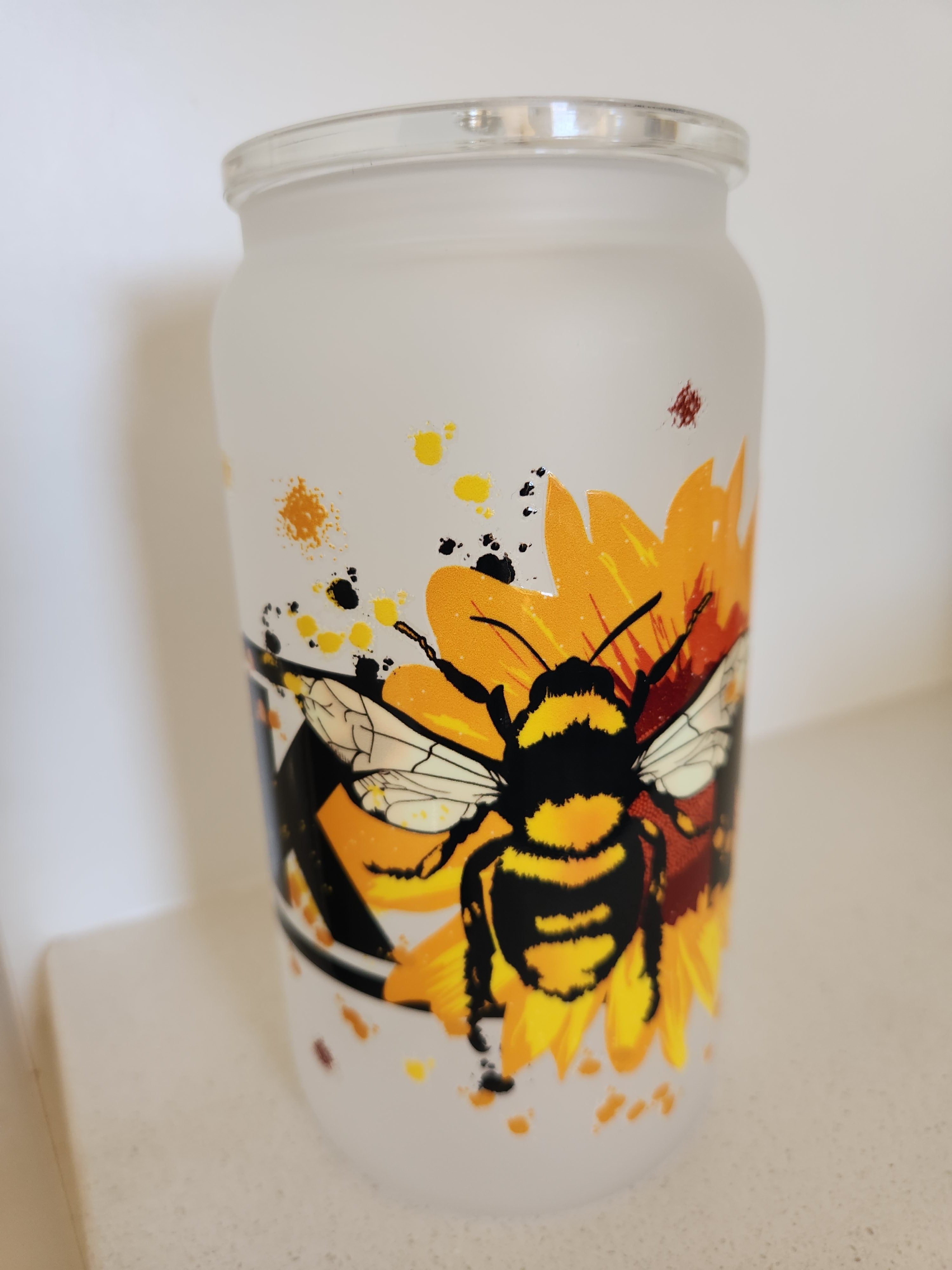 16oz Glass Libby Tumbler - Bee & Sunflower
