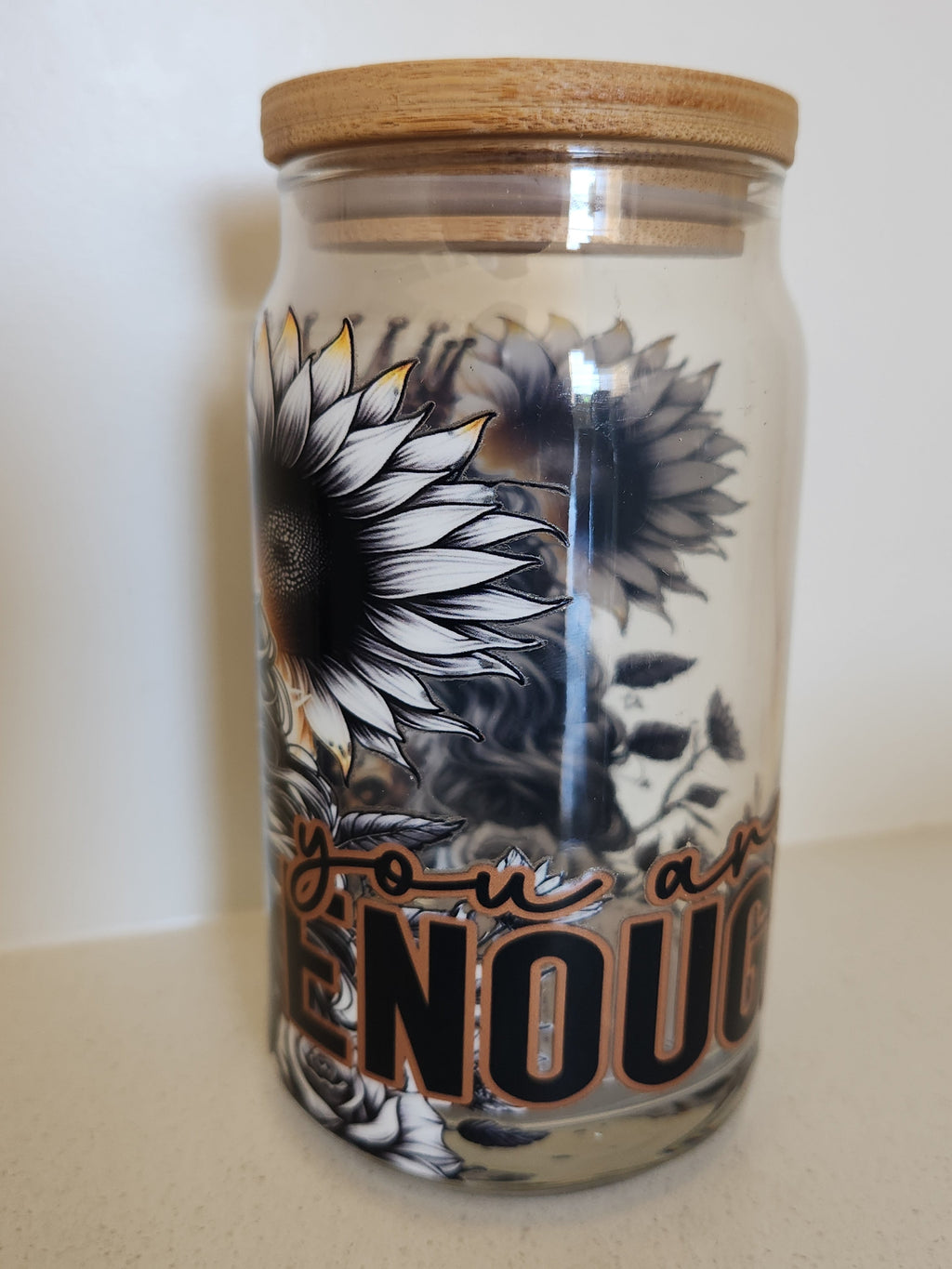 16oz Glass Libby Cup - Sunflower butterfly design