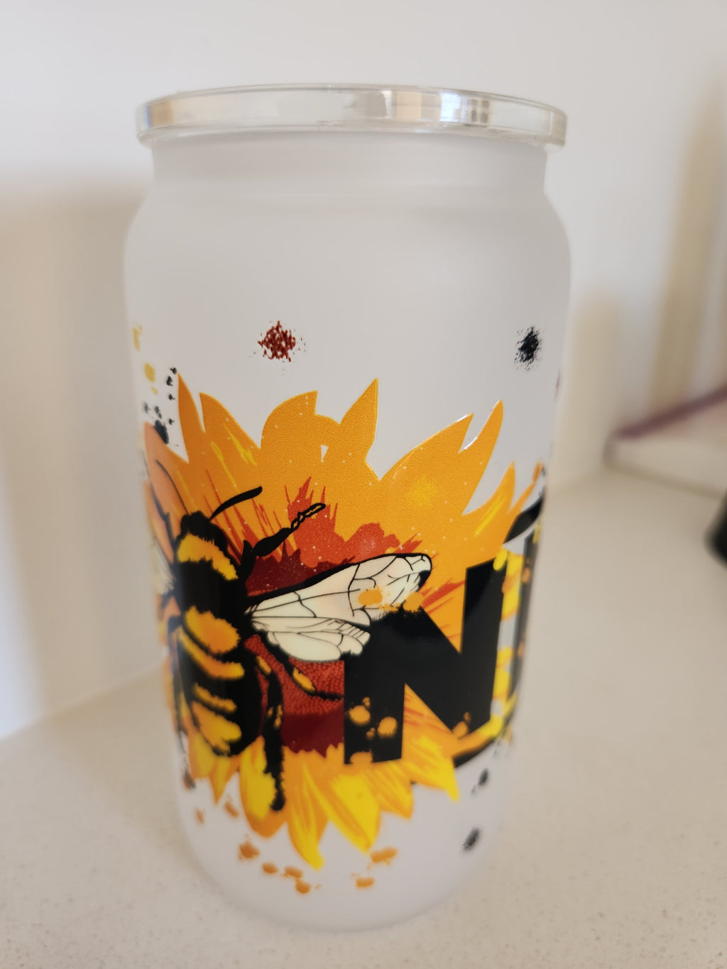 16oz Glass Libby Tumbler - Bee & Sunflower