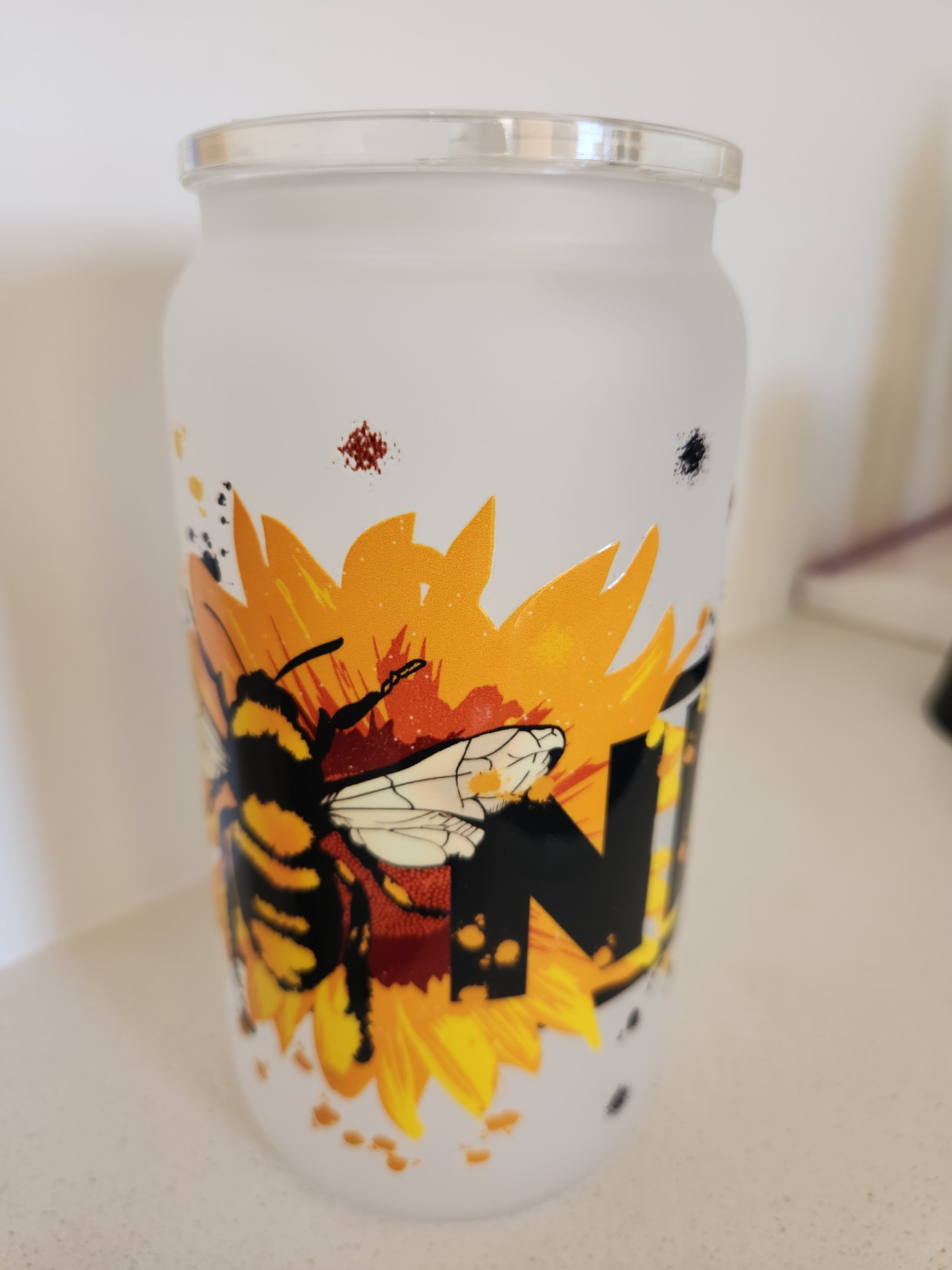 16oz Glass Libby Tumbler - Bee & Sunflower